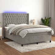 Letto a Molle Materasso e LED Grigio Chiaro 140x200 cm Velluto 3139745