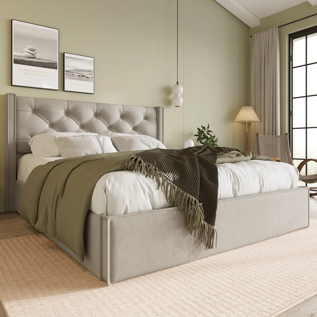 Letto matrimoniale idraulico – 160x200 cm – rete metallica contenitore – cotone grigio chiaro
