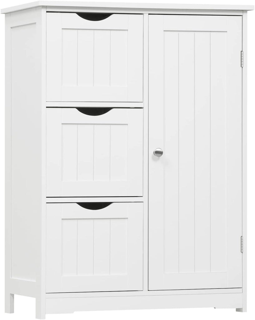Mobile da Bagno Bianco Con 3 Cassetti e 2 Scomparti Regolabili, Portaoggetti per Camera da Letto/Corridoio/Cucina, 60x30x81cm