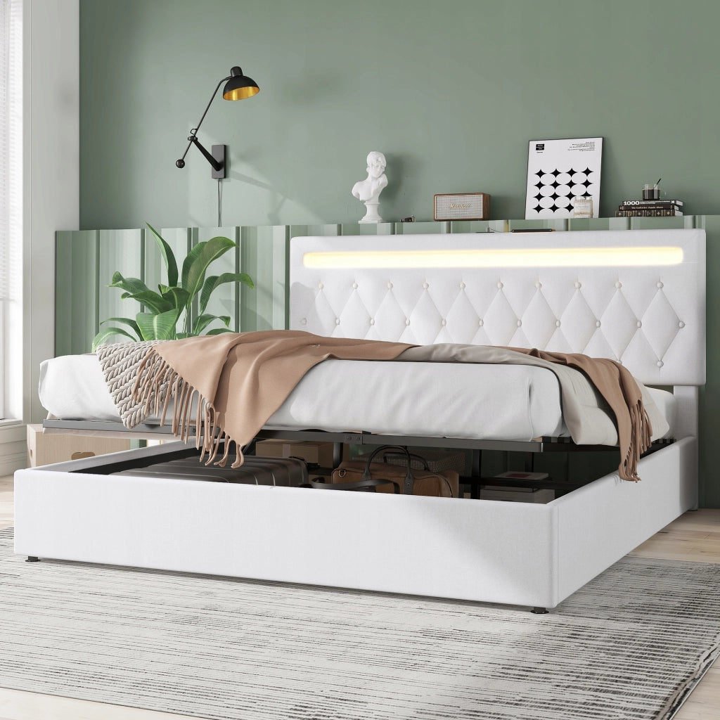 Letto matrimoniale 180x200 - Xylo - Bianco con idraulica e LED