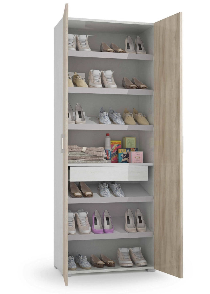 Angy, Armadio Multiuso 2 Ante un Cassetto Made in Italy, 72x195h cm Marrone Rovere