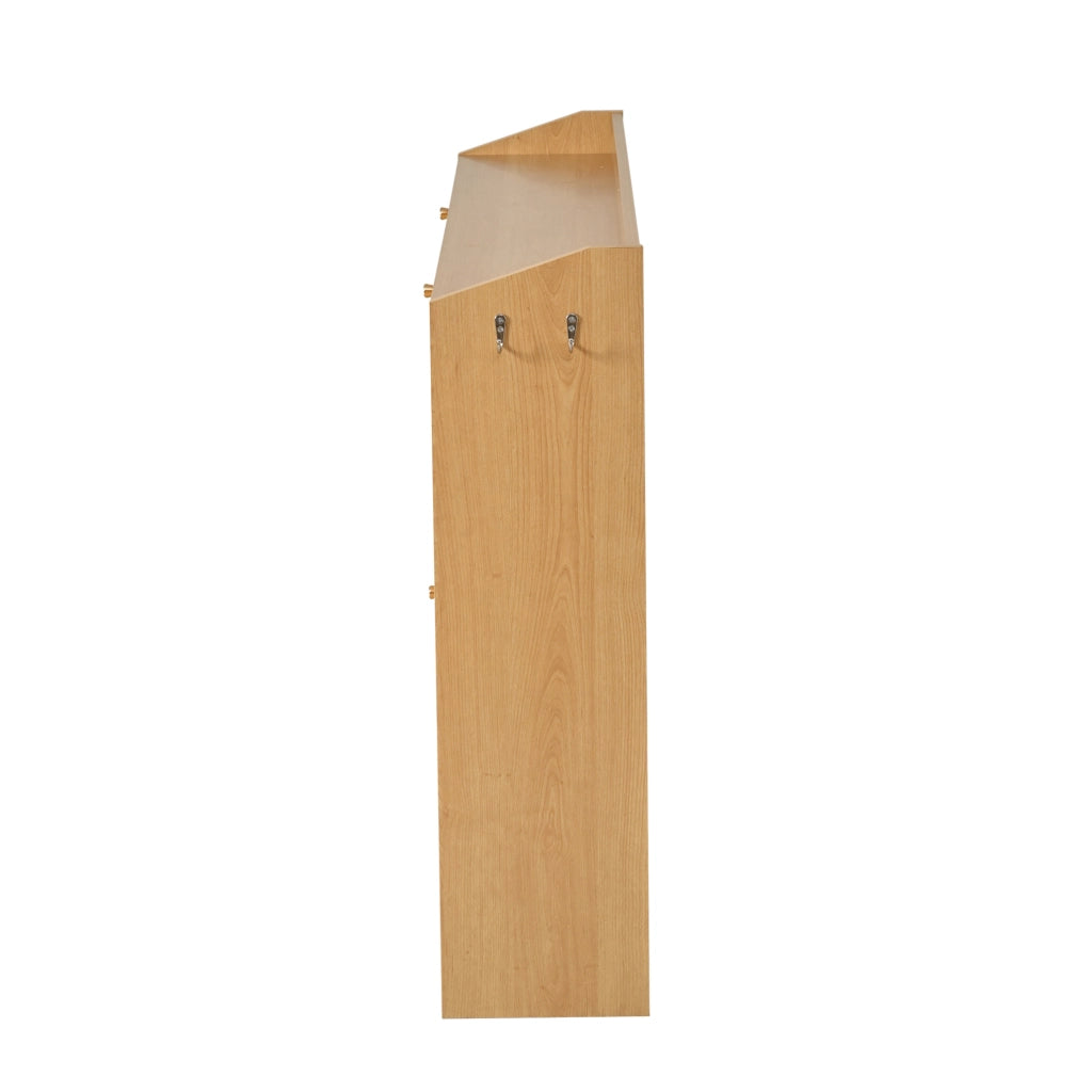Scarpiera da ingresso 120x24x90 cm con 8 scomparti; 4 ante a ribalta; 2 ganci; MDF naturale