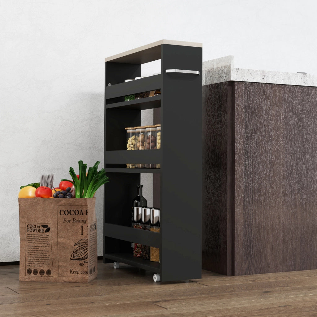 Carrello Multilivello con Ruote e Maniglia ¨C Zephmum ¨C 48x15x80 cm Nero
