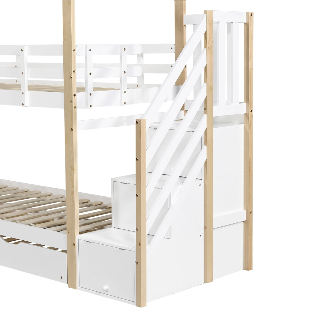 DESMIU Letto a castello 90 × 200 cm e 90 × 190 cm 2 posti con scala con cassetti e materasso senza