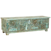Bauletto artigianale in legno blu 150x45x46h cm