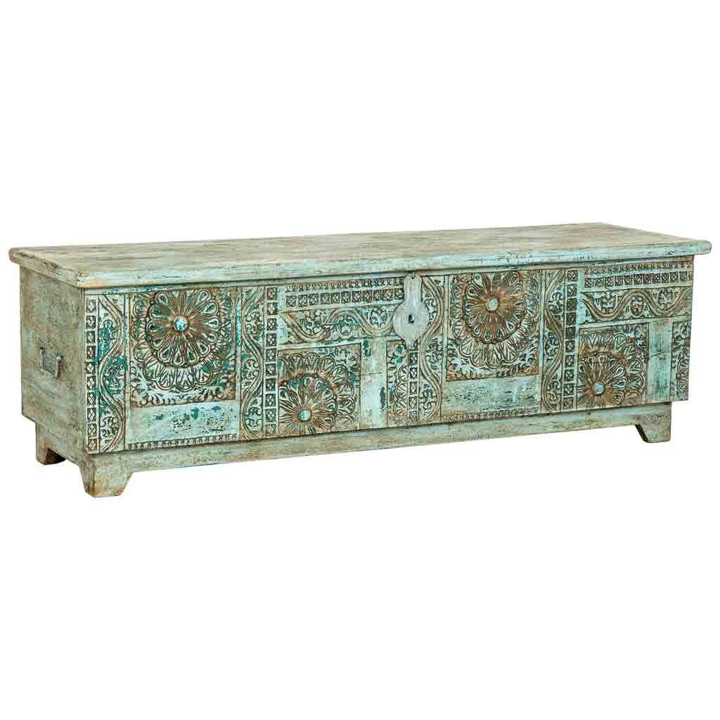 Bauletto artigianale in legno blu 150x45x46h cm
