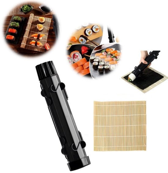 Kit di preparazione sushi da 2 pezzi - Sushi Forma - Sushi Roller - Sushi Bazooka - Incluso Mat di Sushi in Bambù - Forme - Fai da Te - Preparazione Sushi - Forma Sushi - Sushi Mould - Nero