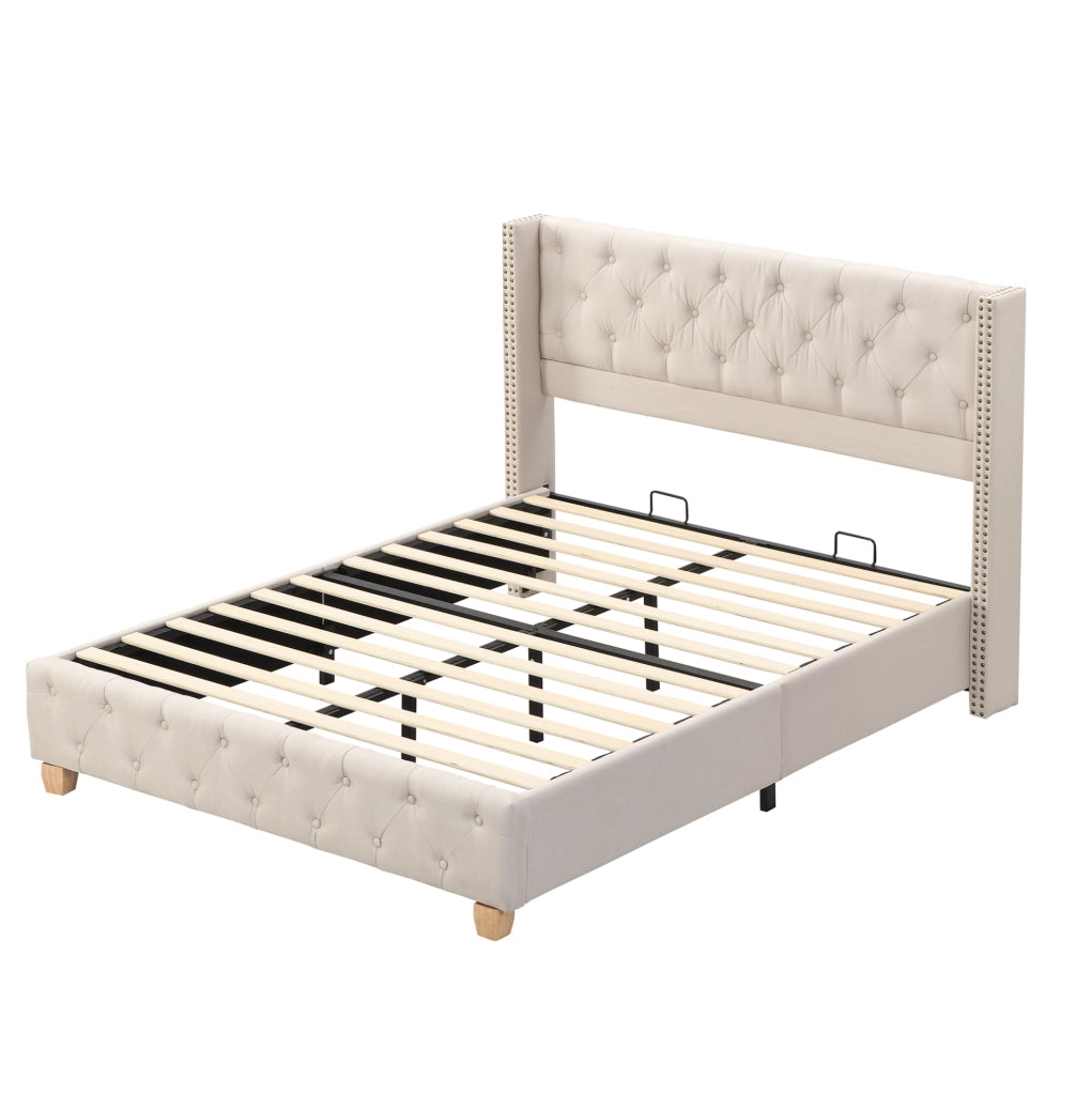 Letto imbottito beige 160x200 cm con rete a doghe