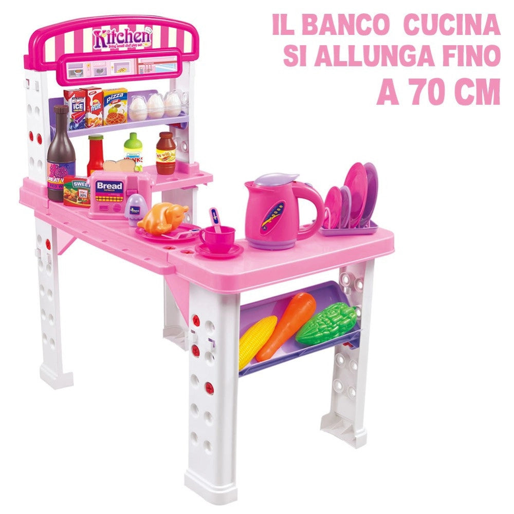 Trade Shop - Playset Cucina Giocattolo Bambini Banco Estensibile Numerosi Accessori Gioco -