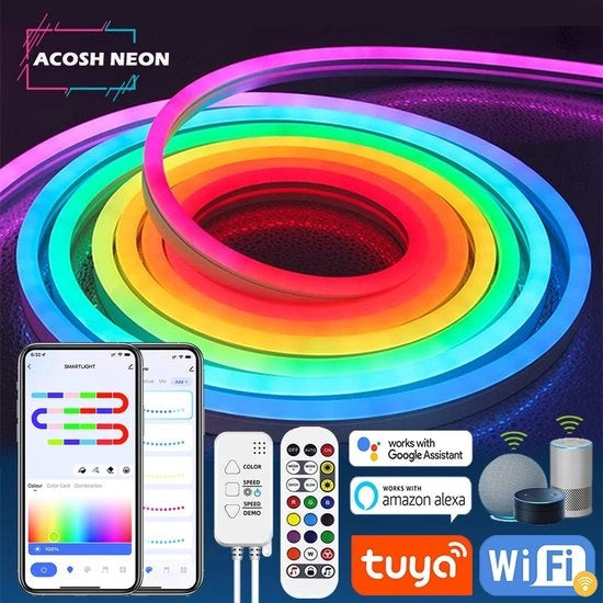 Striscia Led Neon da 5 metri - illuminazione fluente - decorazione - regolazione della ledstrip tramite App o telecomando - wifi