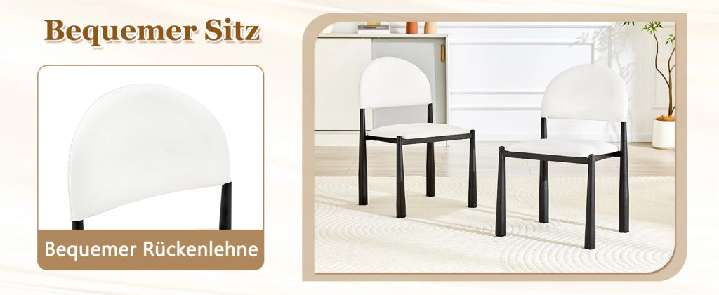 Sedia da Pranzo Ergonomica con Schienale Semicircolare Imbottito, in PU e Metallo Bianco