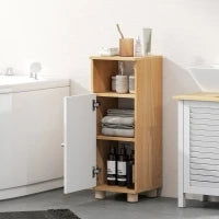 Mobiletto Bagno Salvaspazio con Armadietto a 2 Ripiani e Vano Aperto, 30x30x79.7 cm, Bianco e Legno
