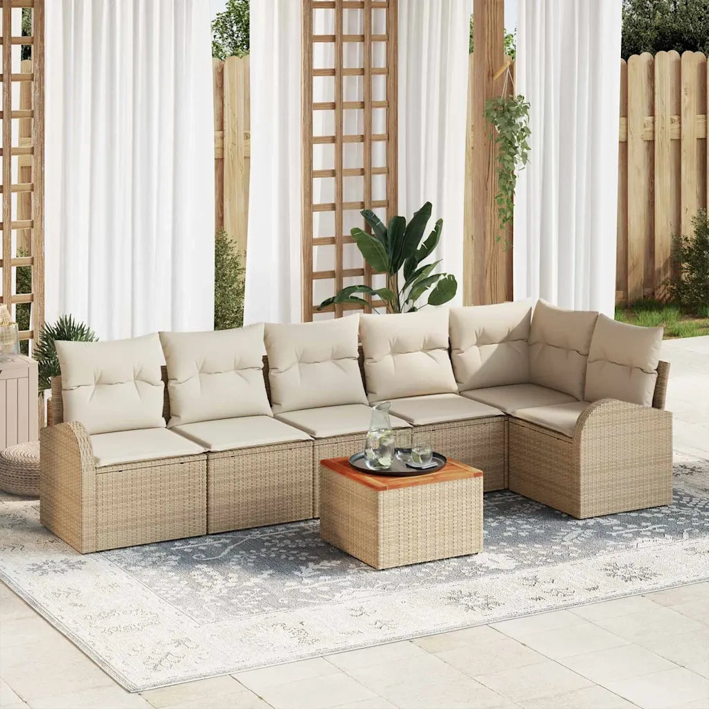 Set Divano da Giardino con cuscino 7 pcs Beige polyrattan