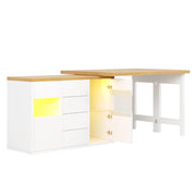 Credenza da cucina girevole a 360°; con 4 cassetti e porte in vetro; LED; per cucina e sala da pranzo