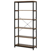 Libreria Verticale in Stile Industriale Vintage, Scaffale Salvaspazio con 6 Mensole in Legno e Metallo Nero, 80x30x180cm