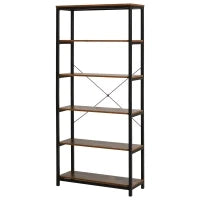 Libreria Verticale in Stile Industriale Vintage, Scaffale Salvaspazio con 6 Mensole in Legno e Metallo Nero, 80x30x180cm