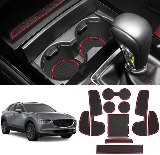 Materassini antiscivolo compatibili con Mazda CX-30 2019-2024, console centrale in gomma per Mazda CX 30, supporto per bicchieri in gomma per Mazda CX30, accessori in gomma antiscivolo per Mazda CX30 (rosso)