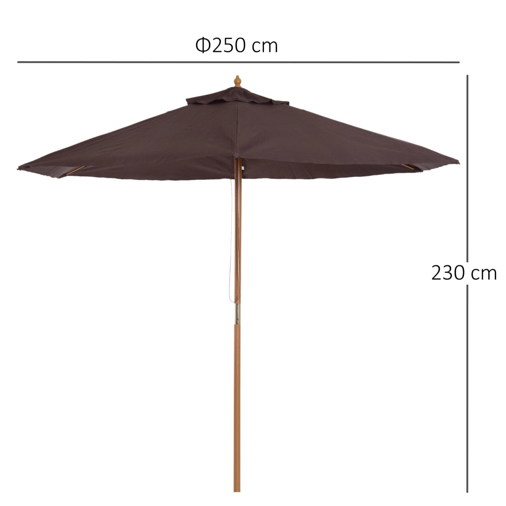 Easycomfort Ombrellone da Giardino 2.5x2.3 m a 6 Stecche con Manovella, in Legno e Poliestere, Marrone