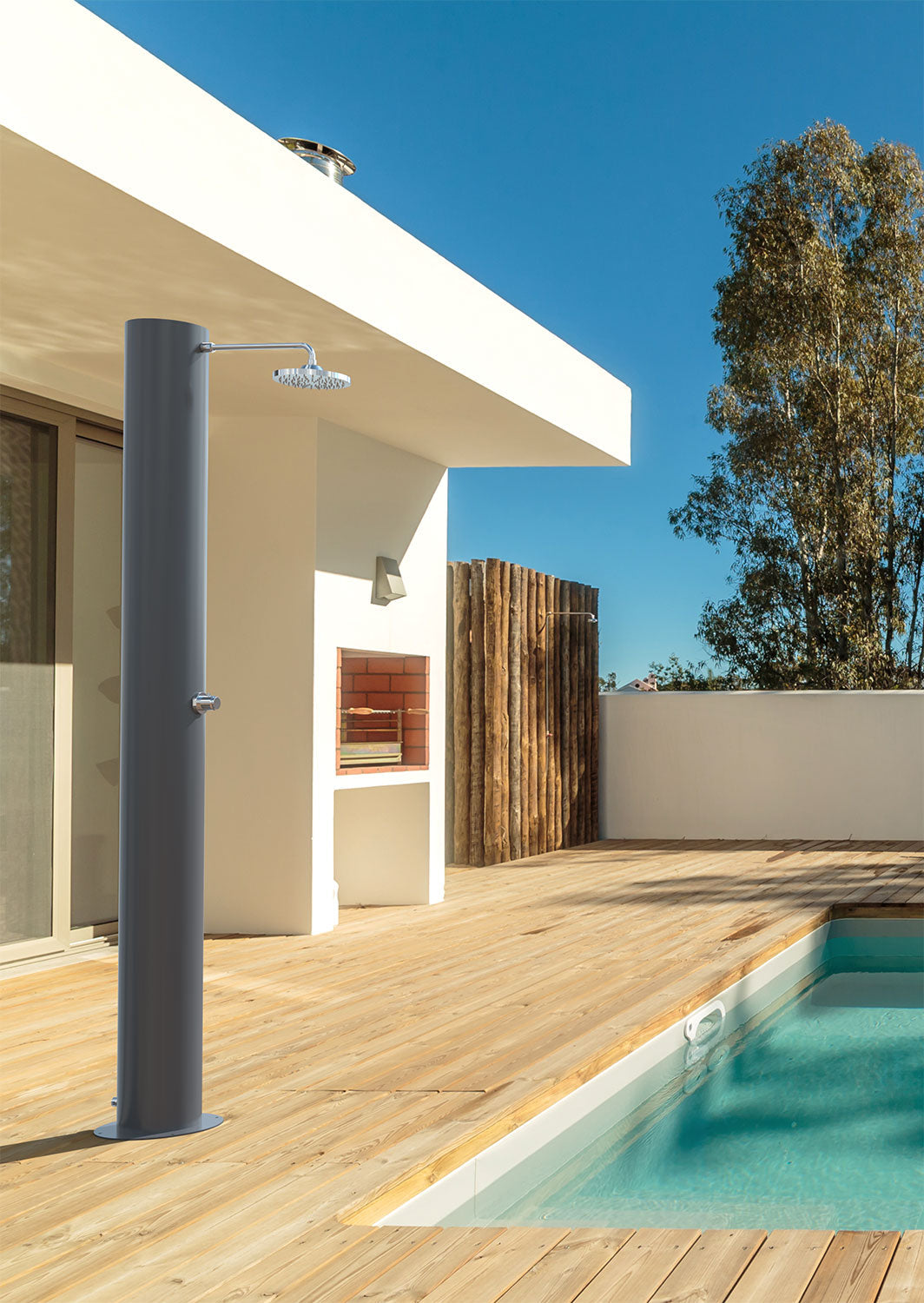 Doccia Solare da Giardino 70 L Soffione Eco Rain e Miscelatore Temporizzato Arno TA Grigio Ardesia