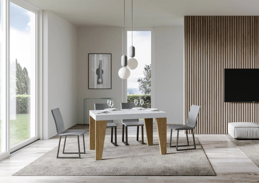 Tavolo Allungabile 130/234x90x77 cm Naxy Mix piano Bianco Frassino gambe Quercia Natura