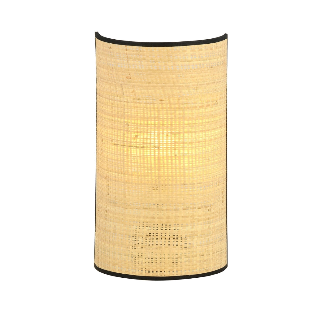 Applique Nordica 1 Luce Drago In Acciaio Nero E Rattan