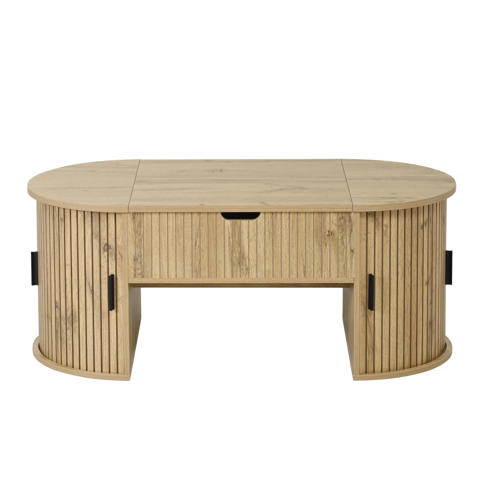 Tavolino da salotto 100x50x40.5 cm; piano regolabile con spazio contenitivo; MDF; colore naturale
