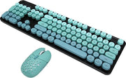 Tastiera e Mouse Retro Punk Colorati Senza Fili - Capocchi Sferici - 2.4G - Ufficio/Gioco - Colore Misto Blu