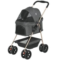 Passeggino per Cani 3 in 1 Pieghevole con Borsa Trasportino e Cestino Inferiore, Grigio
