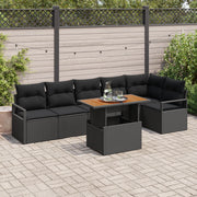Set divani giardino  da 7 pezzi con cuscini in rattan poliestere nero