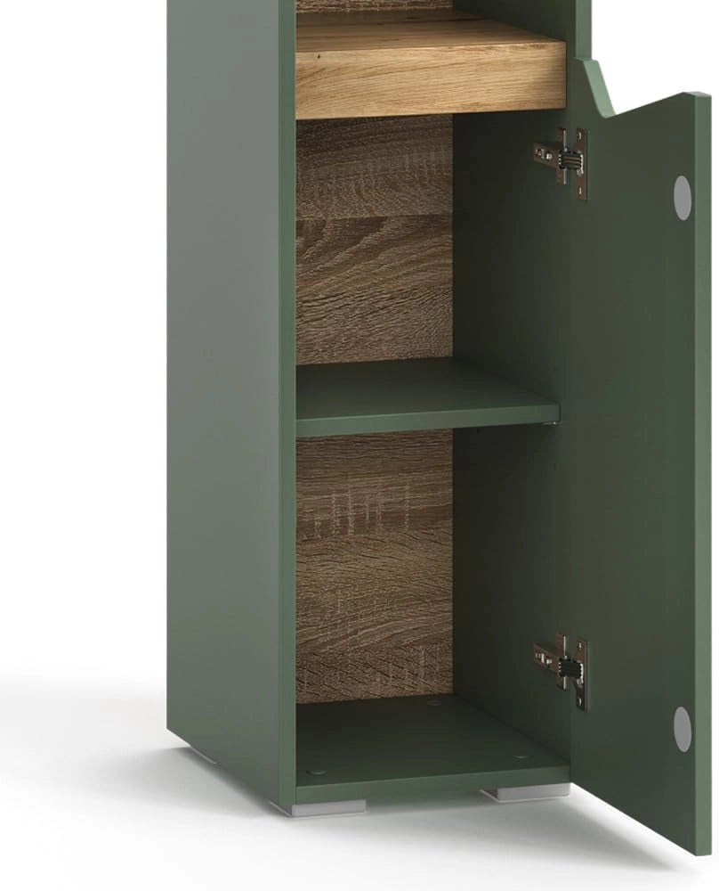 Mobile da bagno Marelle, Verde/Artigianale, 30 x 180 cm Con porte e vani aperti, per la conservazione di articoli da bagno e asciugamani