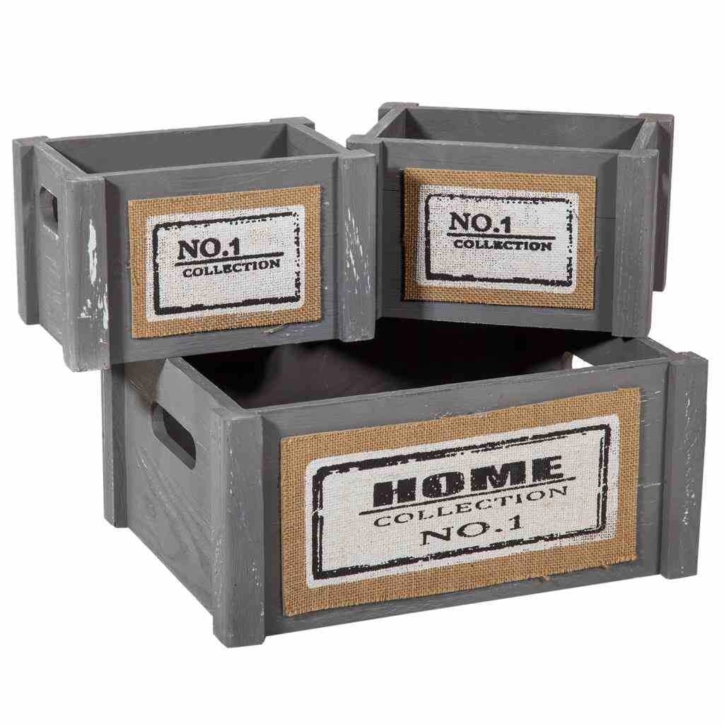 Set armadio e 5 cestini in legno grigio