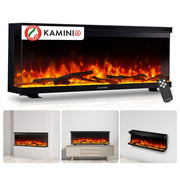 KAMINIO Camino elettrico LEA - Camino 3 in 1 con vista panoramica, riscaldamento, effetto fiamma, 12 colori delle fiamme, telecomando - 42 pollici