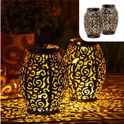 Illuminazione esterna a energia solare - Set di due lanterne orientali in metallo - bronzo scuro-oro - illuminazione a LED - sensore diurno-notturno