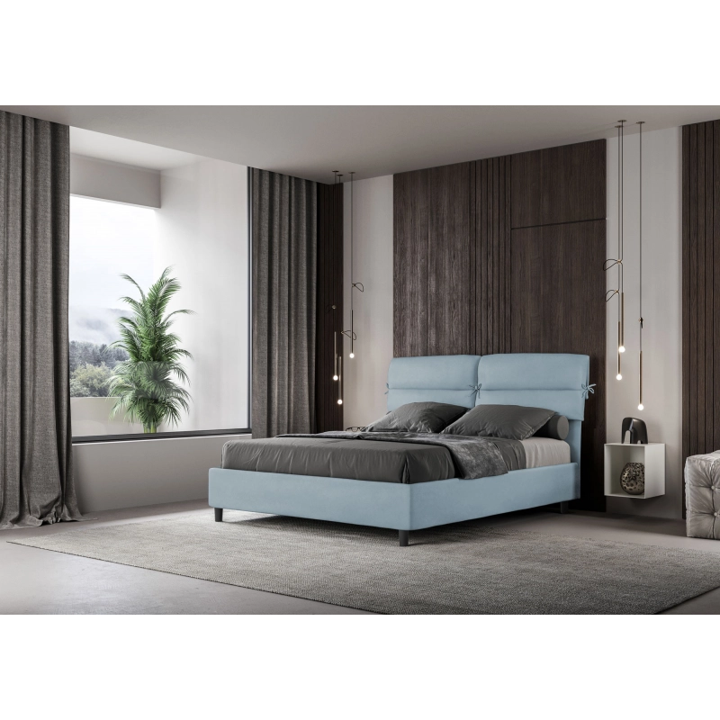 Letto imbottito Matrimoniale 160x200 cm Nandy - Contenitore,Microfibra,Azzurro