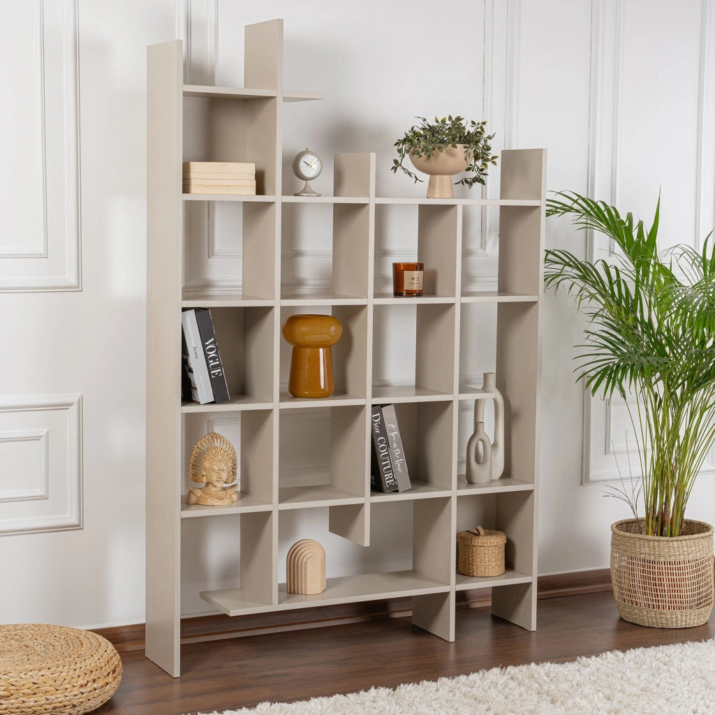 Libreria in legno "Manco" - 122 x 25 x 188 cm - Pietra arenaria
