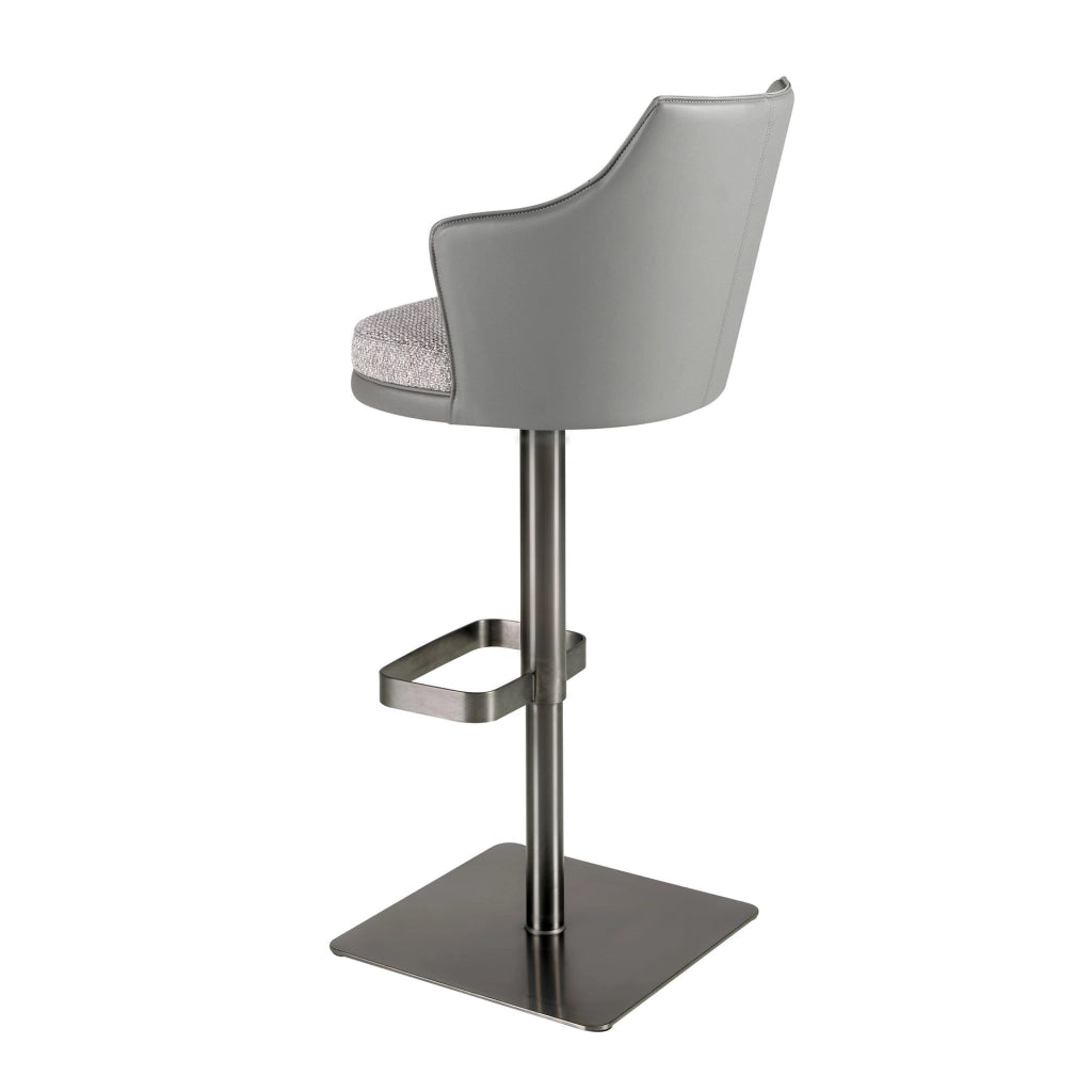 Sgabello girevole in tessuto grigio screziato e similpelle grigio scuro