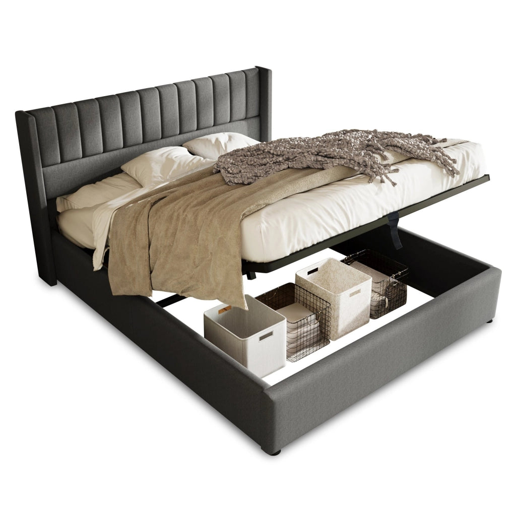 Letto matrimoniale contenitore 160x200 cm con sollevamento idraulico; lino grigio