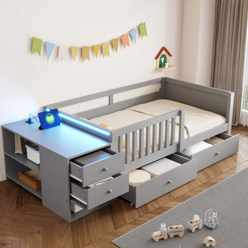 LETTO a soppalco 90x200 cm in legno grigio con contenitore separato