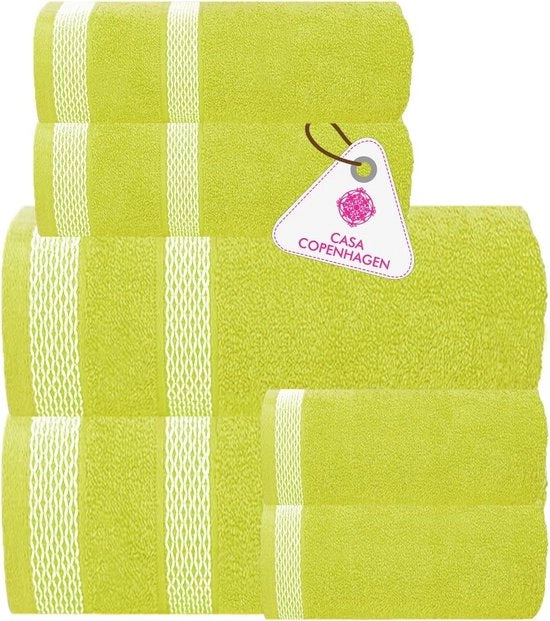 Set di asciugamani, 600 g/m², hotel e spa, cucina e bagno, cotone egiziano, set da 6 pezzi con 2 asciugamani da bagno, 2 asciugamani, 2 salviette per il viso – verde limone