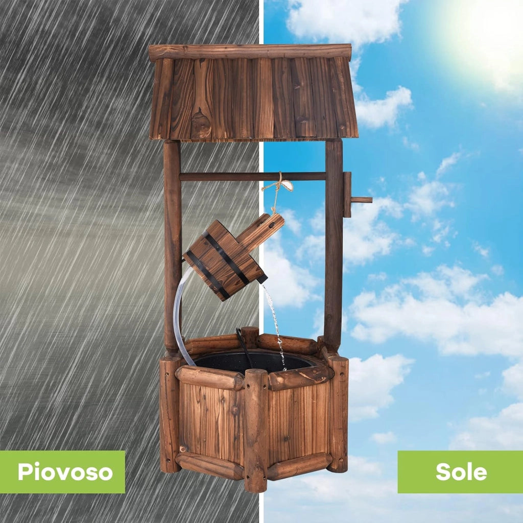 Pozzo da Giardino, Pozzo Decorativo con Pompa Elettrica, in Legno d'Abete, 58,5 x 51 x 117 cm, Marrone (Modello 2)