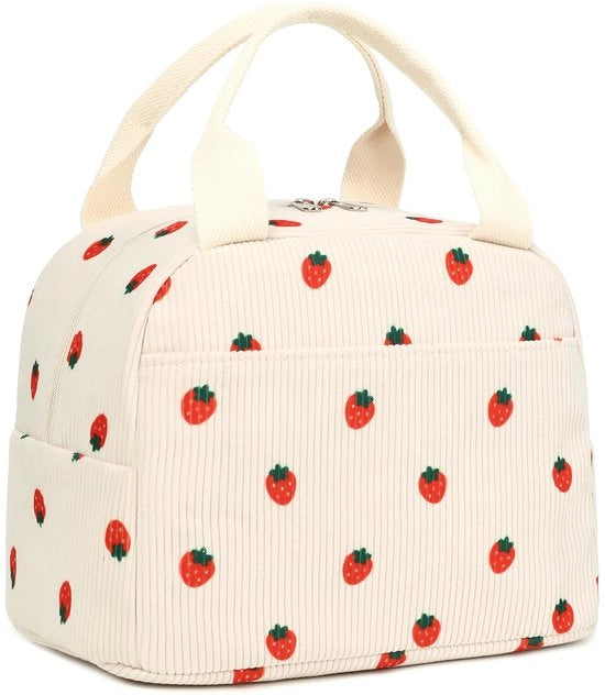 Borsa di Picnic per Bambine con Isolamento Termico, Impermeabile, Leggera, Tasca per Pasti, Corduroy Rosa