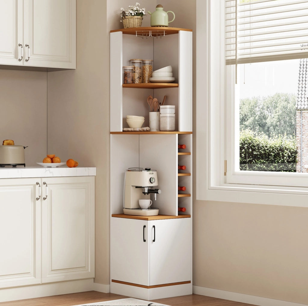 Mobile bar ad angolo bianco con portabicchieri, 40 × 40 × 182 cm