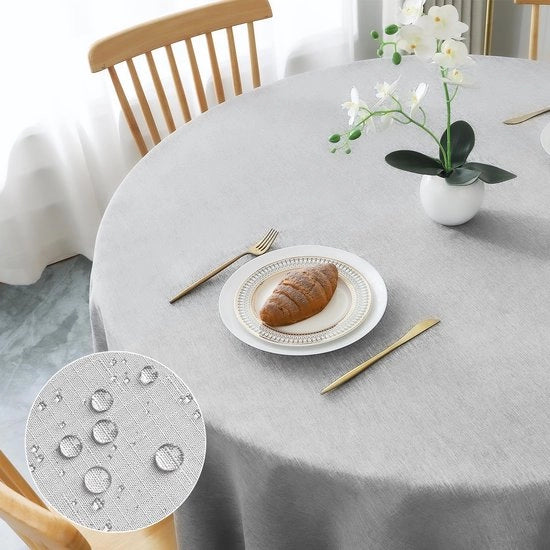 Tavolo Rond Φ100cm, Tavolo Coperto in Lino Lichtgrijs, Copertura per Tavolo in Poliestere, Impermeabile con Effetto Lotus, Resistenze al Calore e ai Danni per Ambiente Interno e Esterno