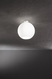 Plafoniera in Vetro Bianco Collezione Moderno, Struttura in Metallo e Alluminio Verniciato a Polvere, Attacco E27, Diametro 30cm, IP20 - Perenz