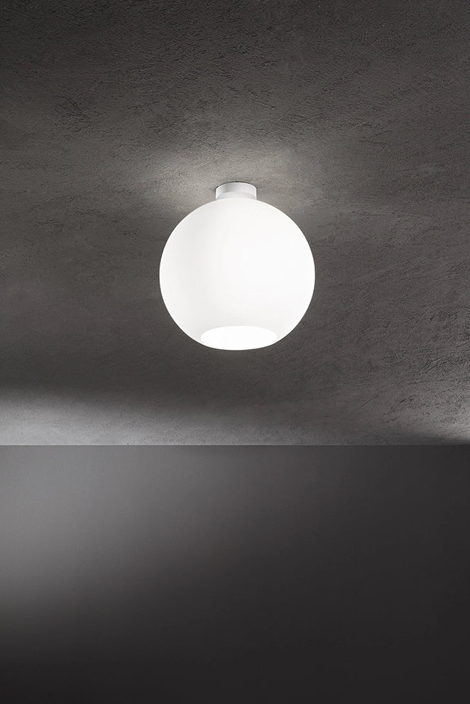 Plafoniera in Vetro Bianco Collezione Moderno, Struttura in Metallo e Alluminio Verniciato a Polvere, Attacco E27, Diametro 30cm, IP20 - Perenz