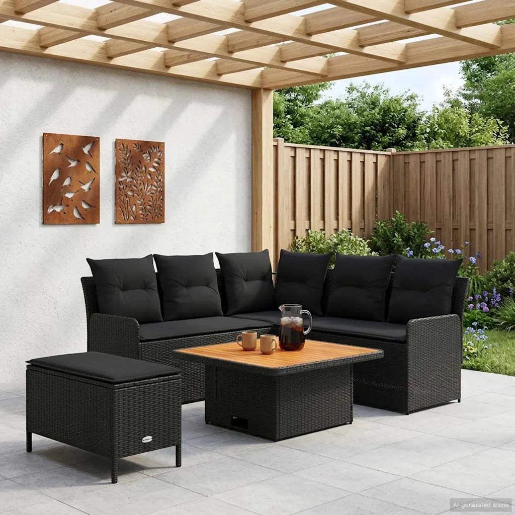 Set di Mobili con cuscino 5 pcs Nero Rattan in PE 3422202