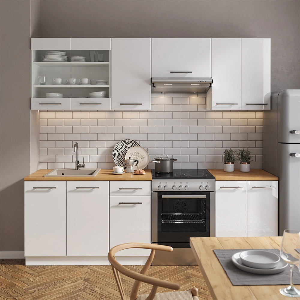 Cucina componibile Fame-Line Bianco lucido/Bianco 240 cm, PL Rovere Vicco