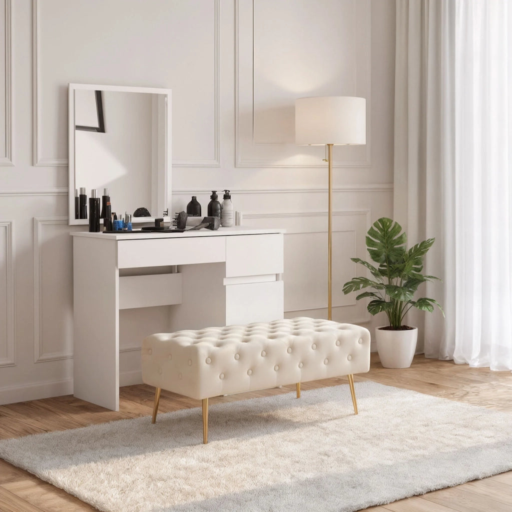 Panca imbottita in velluto trapuntato 100 cm MONACO Beige