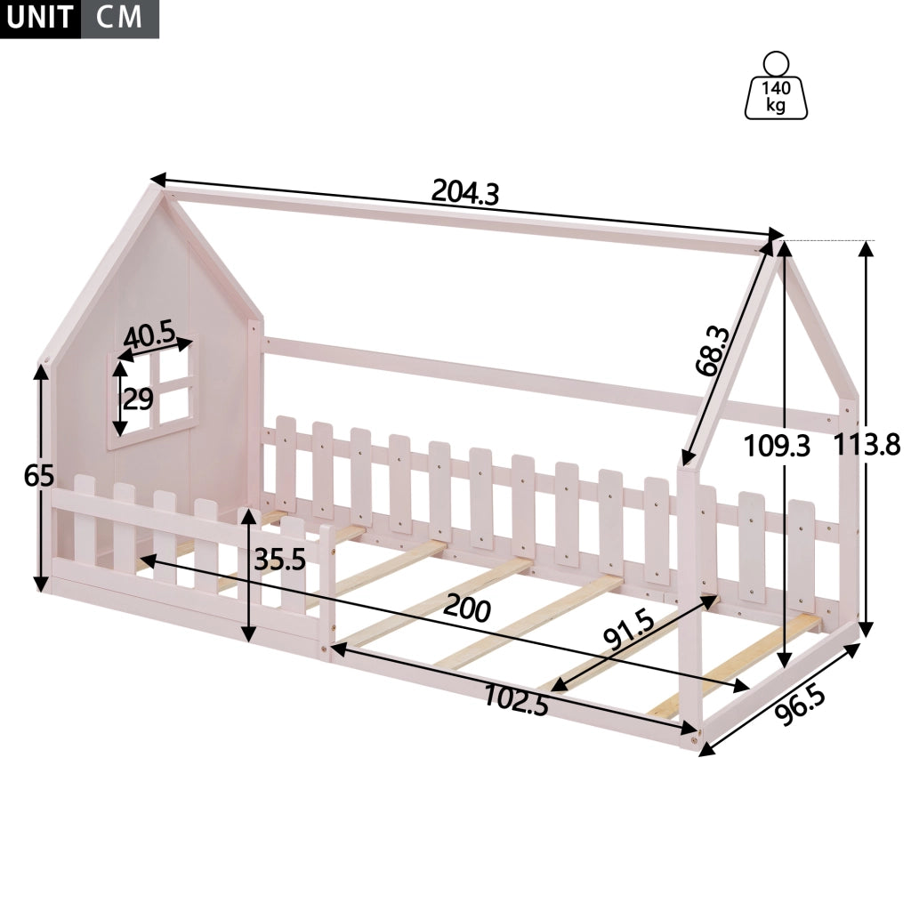 Letto per bambini a forma di casetta 90 x 200 cm, rosa