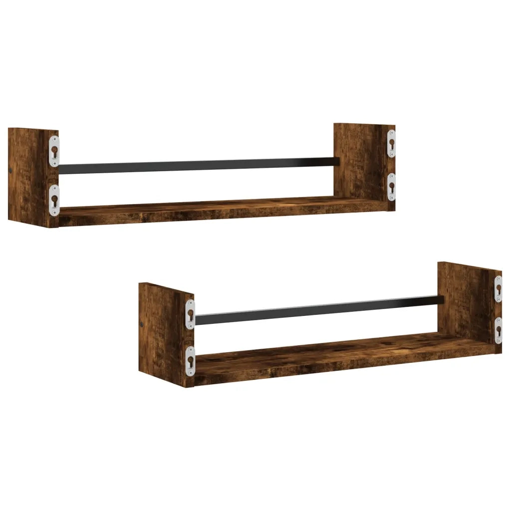 vidaXL Mensole a Parete con Aste 2pz Rovere Fumo 60x16x14 cm